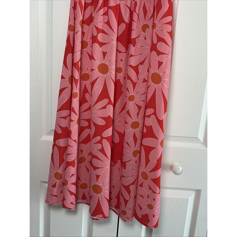 Anna Kaci One Shoulder Smocked Maxi Dress Womens Size Large Pink Red Floral - Picture 3 of 7